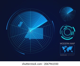 Abstract futuristic circle radar vector HUD, GUI, UI interface map of Equatorial Guinea