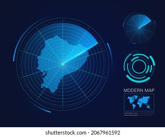 Abstract futuristic circle radar vector HUD, GUI, UI interface map of Ecuador