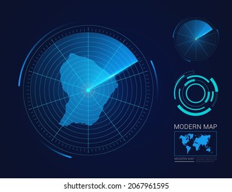 Abstract futuristic circle radar vector HUD, GUI, UI interface map of French Guiana