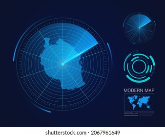 Abstract futuristic circle radar vector HUD, GUI, UI interface map of Tanzania