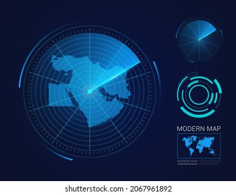 Abstract futuristic circle radar vector HUD, GUI, UI interface map of Middle East