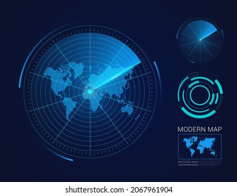 Abstract futuristic circle radar vector HUD, GUI, UI interface map of World