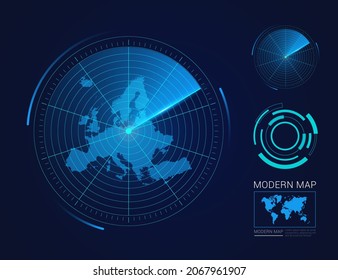 Abstract futuristic circle radar vector HUD, GUI, UI interface map of Europe