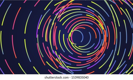 Abstract futuristic circles visualization. Colorful neon background. Graphic concept for your design