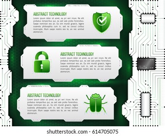 Abstract futuristic circuit background. High computer technology concept with shield, padlock and hacker bug. Internet security data. Computer system privacy.