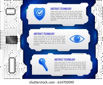 Abstract futuristic circuit background. High computer technology concept with shield, eye and key. Internet security data. Computer system privacy.
