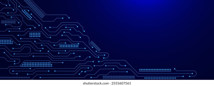 Abstract futuristic circuit board for Artificial Intelligence banner background. Electronic elements, motherboard, communication and digital technology concept backdrop. Vector illustration