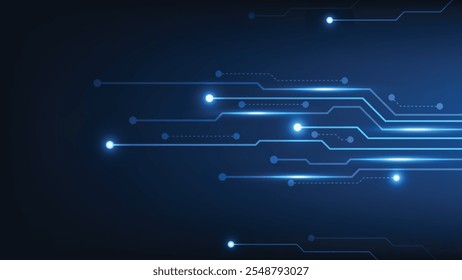 abstract futuristic circuit board background with speedy blue glowing light