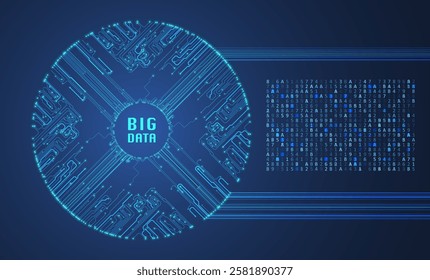 Abstract futuristic circuit board background. Big data code representation. Hi-tech Illustration of digital technology. Graphic concept for your design