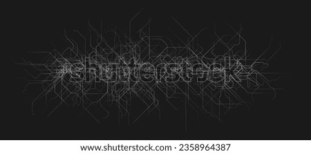 Abstract futuristic circuit board banner with random tangled monochrome gradient streaming lines. Artificial Intelligence or new technology development concept. Vector illustration Foto stock © 