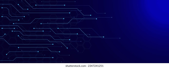 Abstraktes futuristisches Schaltbrett für das Konzept der digitalen Kommunikationstechnologie. Computertechnologie auf dunkelblauem Hintergrund. Vektorgrafik.