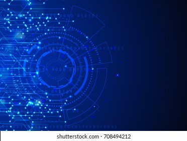 Abstract Futuristic Circuit Board. Digital Global Network Electronic Future Innovation Communication Business Connection. Technology Dark Blue Background. Technology Global Network Concept
