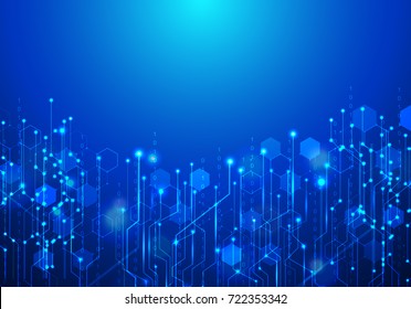 Abstract Futuristic Circuit Board. Digital Global Network Electronic Future Innovation Communication Business Connection. Technology Dark Blue Background. Technology Global Network Concept
