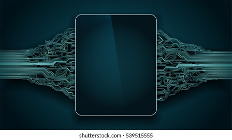 Abstract futuristic circuit board with electronic display, hi-tech computer digital technology concept