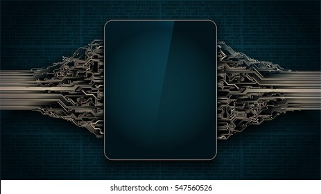 Abstract futuristic circuit board with electronic display, hi-tech computer digital technology concept