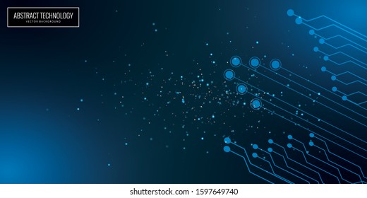 Abstract futuristic circuit board, high computer technology dark blue background