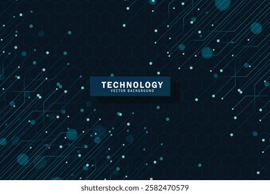 Abstract futuristic circuit board, high computer technology dark blue background 