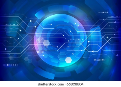Abstract futuristic circuit board. Hi-tech digital communication concept on the blue background. Modern techno style. Vector illustration eps 10