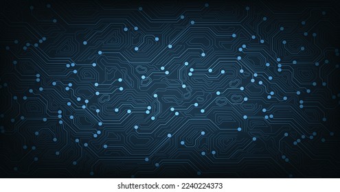 Abstract futuristic circuit board Illustration computer technology background. Drawing a modern electronic circuit on dark blue background. Hi-tech digital technology concept.