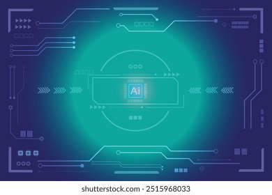 Placa de circuito futurista abstrata Ilustração, Placa de circuito com "AI GERATIVA ". Padrão de placa de circuito para fundo de tecnologia. Ilustração vetorial em fundo azul.