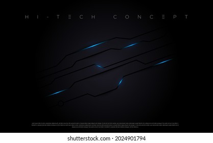Resumen de luces futuristas de tablero de circuitos que se mueven sobre la superficie negra para los conceptos de afiches, sitios web y diseño. Ilustración vectorial eps 10
