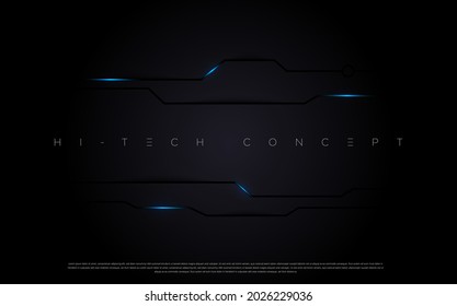 Abstract futuristic circuit board lights moving on black surface for poster, website and design concepts. Vector illustration eps 10
