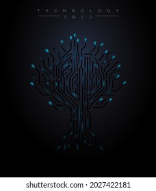 Abstract futuristic circuit board lights moving on technology tree, root and leaf for poster, website and design concepts. Vector illustration eps 10
