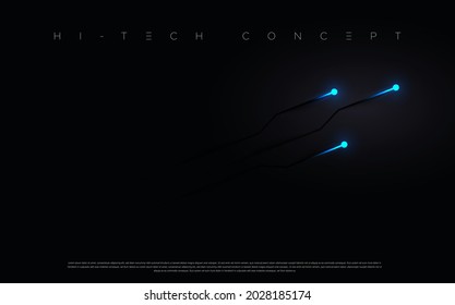 Abstract futuristic circuit board lights moving on black surface for poster, website and design concepts. Vector illustration eps 10
