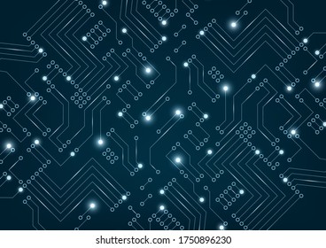 Abstract futuristic circuit board on dark blue background. Digital technology concept.