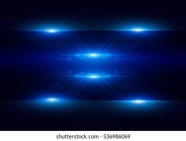 Abstract futuristic circuit with lighting technology dark blue color background. digital technology concept