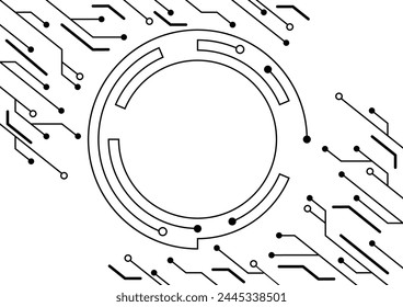 abstract futuristic circuit technology board black and white background vector illustration.