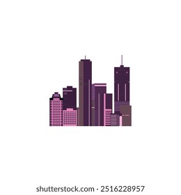 Abstract futuristic city. Cityscape, skyline vector logo, horizon icon. Neon metropolitan, panoramic silhouette in vintage style. Isolated graphic