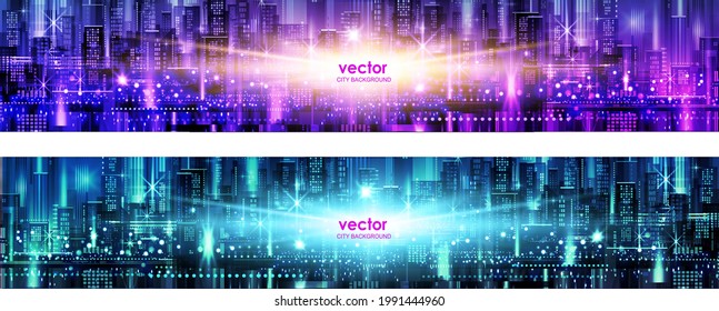 Abstract Futuristic City vector banner, Cityscape background header
