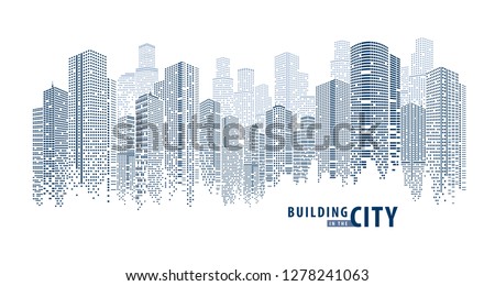 Abstract Futuristic City vector, Digital Cityscape. transparent city landscape, Dots Building in the City, sci-fi, skyline Perspective, Architecture vector