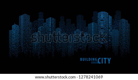 Abstract Futuristic City vector, Digital Cityscape background. transparent city landscape, Dots Building in the night City, sci-fi, skyline Perspective, Architecture vector
