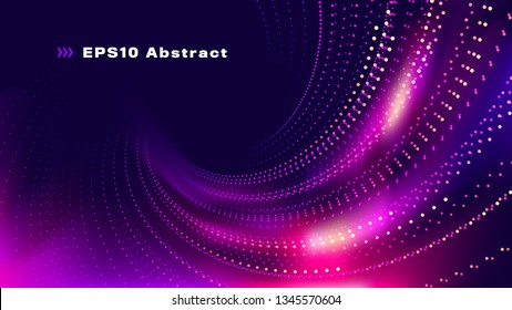 Abstract Futuristic Colorful Background with Wavy Dots in Purplish Red Tones. Aspect Ratio 16:9. EPS10.