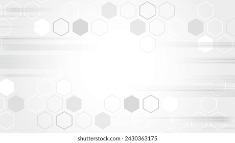 Abstract futuristic communication. Hi-tech grey background with various technology elements. Vector illustration of hexagons and lines