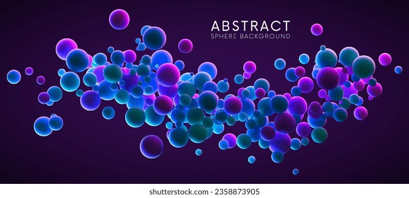 Abstract futuristic composition with many dreamy neon flying glowing spheres. Vector background for future digital technology, data science, particles, digital world, cyberspace or landing page