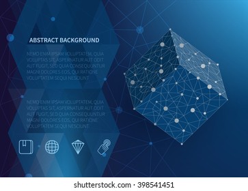 Abstract futuristic concept background. Mesh 3d cube, science technology vector