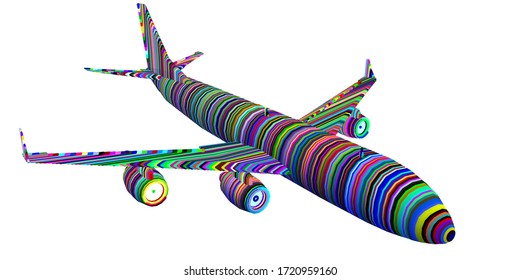 Abstract futuristic concept with colorful stripes in form airplane. Vector illustration.