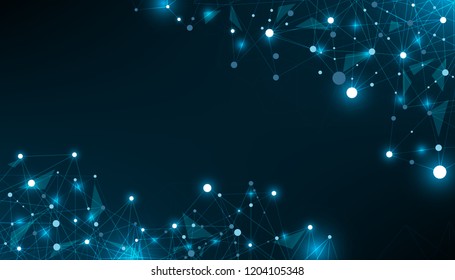 Abstract futuristic connecting dots and line  with polygonal on dark blue color background.vector technology design.