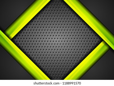 Abstract futuristic corporate green and black technology perforated background. Vector illustration