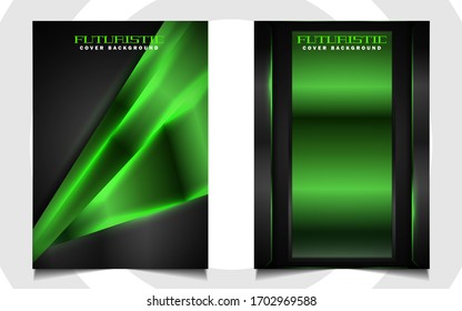 Abstract futuristic cover a4 background template with green technology style concept on black shapes. Modern layout vector design can use banner gaming, sports presentation business, automotive event