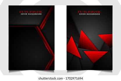 Abstract futuristic cover a4 background template with red technology style concept on black shapes. Modern layout vector design can use banner gaming, presentation business sport, automotive event