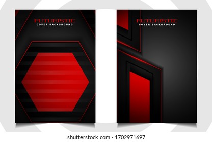 Abstract futuristic cover a4 background template with red technology style concept on black shapes. Modern layout vector design can use banner gaming, presentation business sport, automotive event