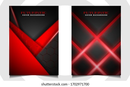 Abstract futuristic cover a4 background template with red technology style concept on black shapes. Modern layout vector design can use banner gaming, presentation business sport, automotive event