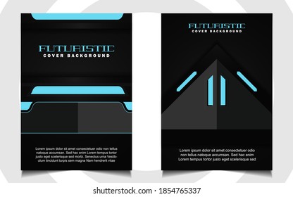 Abstract futuristic cover a4 background template with blue technology concept on black shapes. Modern layout vector design can use banner gaming, presentation business, sport poster, automotive event