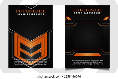 Abstract Futuristic Cover A4 Background Template With Orange Technology Concept On Black Shape. Modern Layout Vector Design Can Use Banner Gaming, Presentation Business, Sport Poster, Automotive Event