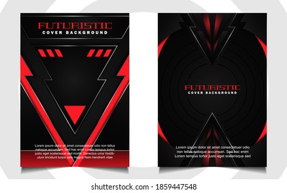 Abstract futuristic cover a4 background template with red technology concept on black shapes. Modern layout vector design can use banner gaming, presentation business, sport poster, automotive event