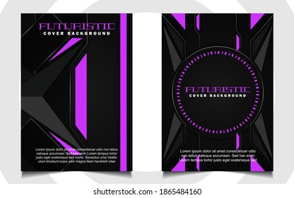 Abstract futuristic cover a4 background template purple technology concept on black shapes. Modern layout vector design can use banner gaming, presentation business, sport poster, automotive event